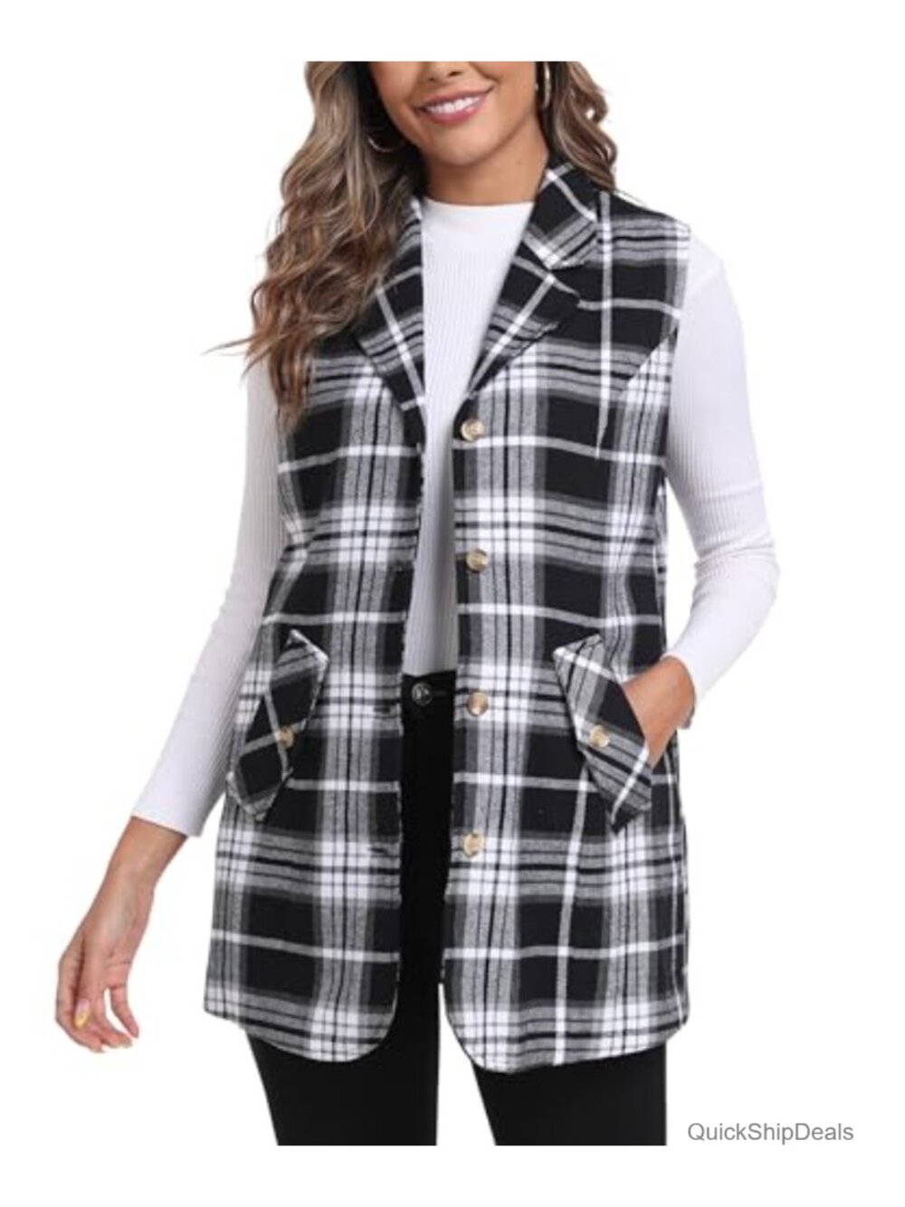 Womens Plaid Flannel Vest Sleeveless Blazer Jacket Cotton Blend